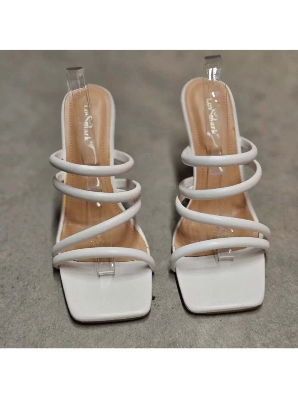 Strappy White High Heel Sandals With Square Toe Strap Elegant Style For Women